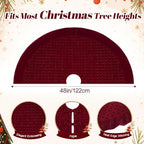 Arrowbash 48 Inch Velvet Christmas Tree Skirt Quilted Tree Skirt, Burgundy - Image 2