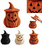 TREBIN 11'' Wicker Pumpkin Lantern Halloween Decor, Handwoven Rattan Halloween Candy Basket Jack O Lantern Candle Holder, Rustic Witch Hat Pumpkin Decoration for Tabletop Porch Mantel (Single-Black) - Image 7