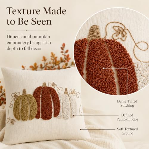 Embroidered Fall Throw Pillow Covers,18x18 Inch Set of 2,Beige - Image 3