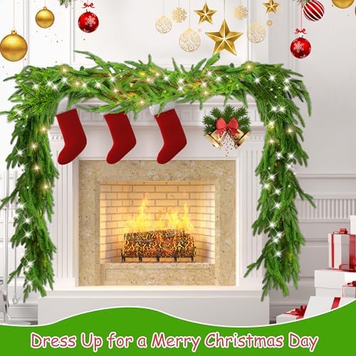 6 Ft Christmas Norfolk Pine Garland with 100 LED Lights - Image 2