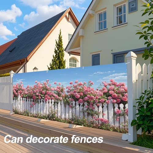 Rose Garden Garage Door Banner 6x13FT, Pink Roses and White Fence Garage Door Cover, Large Outdoor Floral Decoration for Garage Doors, Garden Fence & Spring Summer Party Backdrop - Image 5