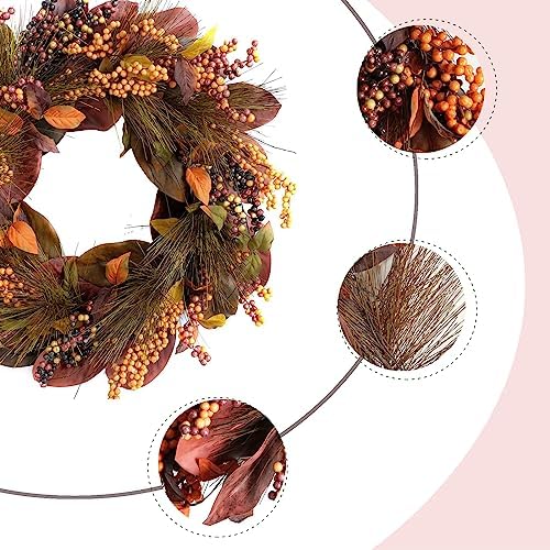 TEMPUS 20 inch Thanksgiving Wreath Magnolia Leaves with Pine Needle Yellow Berry Wreath for Front Door Harvest Festival Decor Window Wedding Autumn Outdoor Indoor Décor - Image 2