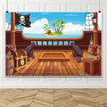 Leowefowa Fabric Cartoon Pirate Photo Backdrop 12x8ft Wooden Pirate Ship Deck Background Cannon and Skull Flag Backdrops for Photography Nautical Adventure Backdrops for Parties Vinyl by Leowefowa