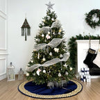 60-Inch Venetian Gilded Velvet Christmas Tree Skirt with Gold Embellished Border, Foam-Padded, Button Closure, Royal Blue - Image 2