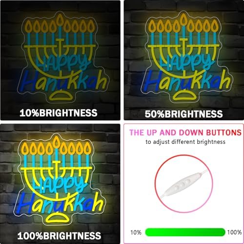 Happy Hanukkah Neon Sign Dimmable Candlestick LED Neon Light Signs Hanukkah Decorations for Home Hanukkah Neon Light for Wall Room Bedroom Decor Jewish Menorah Holiday Gifts - Image 5