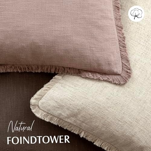 Foindtower Decorative Linen Fringe Throw Pillow Covers 22×22 Dusty Pink - Image 4