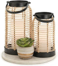 Natural Rattan Boho Lanterns - Handcrafted Chic Farmhouse Decor for Home by KIBAGA