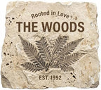 Personalized Family Name Sign, Custom Faux Fossil Stone Wall Decor, "Rooted in Love" Botanical Fern Plaque, Flat MDF Board with Realistic 3D Print (Not Real Rock), Earthy Rustic Home Art by AydansUniqueFinds