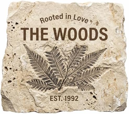 Personalized Family Name Sign, Custom Faux Fossil Stone Wall Decor, "Rooted in Love" Botanical Fern Plaque, Flat MDF Board with Realistic 3D Print (Not Real Rock), Earthy Rustic Home Art by AydansUniqueFinds