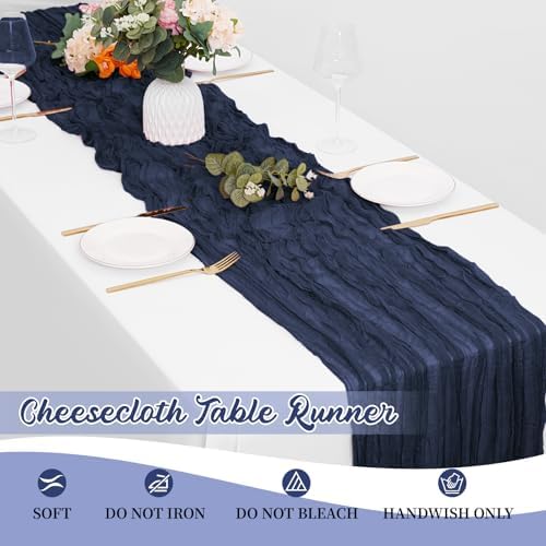 16 Pack Navy Blue Cheesecloth Table Runners 20x120 Inch Gauze Table Runner Cheese Cloth 10FT Blue Table Runner Rustic Sheer Runner for Wedding Baby Shower Birthday Party Table Decor - Image 6