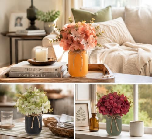 DILATATA Mason Jar Centerpiece Rustic Floral Centerpiece for Table Farmhouse Decor Fall Artificial Hydrangea Flowers Thanksgiving Tiered Tray Decoration for Kitchen, Dining Room, Home Decor-Set of 3 - Image 4
