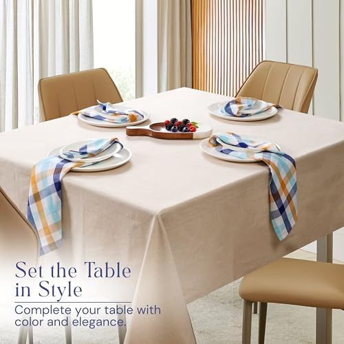 Gingham Plaid Cloth Napkins Set of 12, 18x18 Inches, Washable Reusable Table Linens for Hosting Guests, Dinner Party, and Seasonal Gatherings - Indigo Blue, Mustard Yellow, Aqua Blue - Image 2