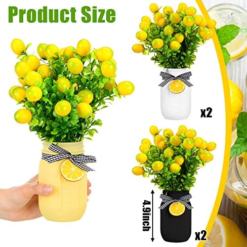 Lyrow 6 Pack Mason Jar Table Centerpiece Faux Christmas Berry Sunflower Lemon and Bell Kitchen Spring Summer Winter Farmhouse Decoration for Home Kitchen Tiered Tray Decoration(Lemon Style) - Image 2
