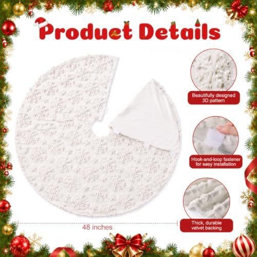 Civaner 48in Cream White Snowflake Christmas Tree Skirt Faux Fur - Image 2