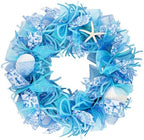 24 Inch Coastal Seashell Large Wreath with Natural Starfish & Scallops Shell, Blue Beach Style Front Door Wreath with for Spring Summer, Farmhouse Rustic Indoor Outdoor Home Wall Wedding Decor by WeDoSoy