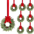 Barydat 8 Pcs 15" Mini Christmas Wreaths for Kitchen Cabinet with Long Bow by home
