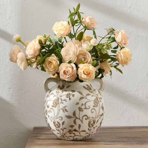 Brown Vintage Antique Vase, 5.6 Inch All Seasons Chinoiserie Floral Vase, Rustic Ceramic Vase for Home Decor, Living Room, Bookshelf, Office, Entryway, Garden, Chinoiserie Decor, Tuscan Decor - Image 2