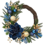"20" Christmas Wreath for Front Door – Artificial Winter Half Wreath with Blue Velvet Maglonia Flower, Ball Ornaments, Berry Clusters for Indoor & Covered Outdoor Holiday Christmas Decoration " by Arborus