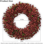 24" Burgundy Artificial Floral Wreath for Front Door Outside All Seasons - Image 2