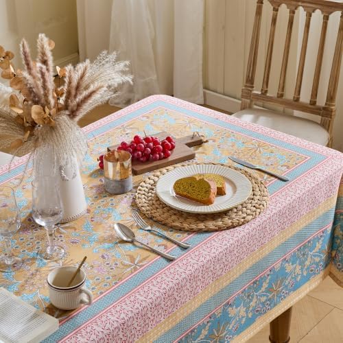 Vintage Floral Tablecloth Rectangle – Boho Farmhouse Printed Table Cloth with Blue Yellow Patchwork Design, Waterproof Table Cover for Dining Table, Outdoor Picnic & Summer Party, 60x102 - Image 3