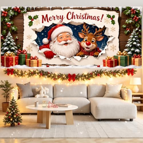 7x16FT Merry Chrismas Garage Door Banner Gingerbread Deer Snowman Santa Claus Winter Garage Door Cover Decoration for Chrismas Outdoor Decoration - Image 6