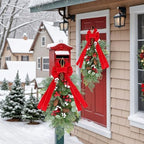 2 PCS 24" Artificial Christmas Teardrop Swag Pine Needles Teardrop Door Swag Christmas Norfolk Teardrop Wreath with Pinecone Berry for Front Door Xmas Mantle Wall Fireplace Indoor Outdoor Home Decor - Image 6