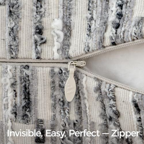 Boho Striped Decorative Throw Pillow Covers 26"X26" Set of 2,Gray White - Image 2