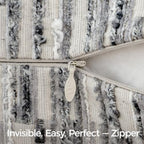 Boho Striped Decorative Throw Pillow Covers 22"X22" Set of 2,Gray White - Image 2