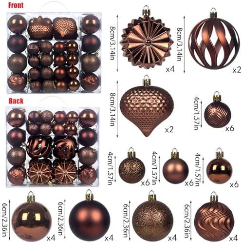 Christmas Tree Balls Ornaments Set, 48 Pcs Shatterproof Plastic Decorative Baubles Shiny Hanging Ball Ornaments for Xmas Tree Holiday Party Wedding Decoration, Coffee - Image 2