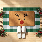 2 Piece Christmas Door Mat Set, Reindeer Coir Mat & Green Plaid Mat - Image 6