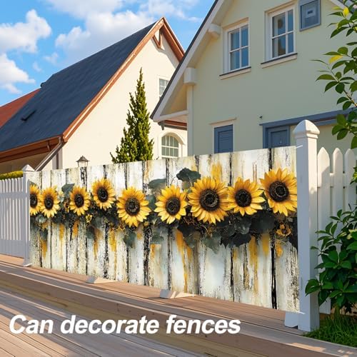 ANNA QUEEN Sunflower Garland Garage Door Banner 6 x 13FT, Rustic Sunflowers with Wooden Fence, Outdoor Spring and Summer Decoration for Garden Parties Home Decor - Image 5