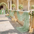 6 Pcs 29x120'' Pearl Tulle Table Runner 10ft Wedding Tablecloth, Sage Green - Image 6