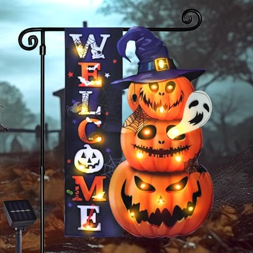 Halloween Lighted Garden Flag, Pumpkin Yard Decor, 12x18 In by FLAGMESAGE