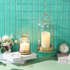 6" & 4" Wide Versatile Modern Metal Hurricane Lantern with Handmade Sturdy Glass Dome in Vintage Brass for Pillar Candle & Plants, Industrial, Farmhouse, Shabby Chic (Brass, 4"x7.5" &6.3"x11.2") - Image 3