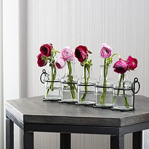 5pc Glass Flower Vase with Metal Holder, Best Vases for Flowers, Set for Home Decor, Wedding Decorations, Table Decor, Kitchen, Bathroom, Bedroom, Shelf Decor, Best Modern Vase for Flower Arrangement - Image 3