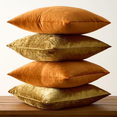 GIGIZAZA Pack of 4 Decorative Velvet Pillow Covers 20x20 Orange Gold - Image 5