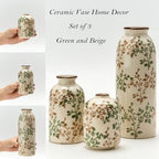 Green and Beige Antique Vase Set of 3, Vintage Chinoiserie Floral Vase, Rustic Ceramic Vase for Home Decor, Living Room, Bookshelf, Office, Entryway, Garden, Chinoiserie Decor, Tuscan Decor - Image 7