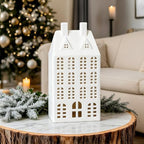 DN DECONATION Light Up Christmas Village House, White Ceramic House Decor - Image 5