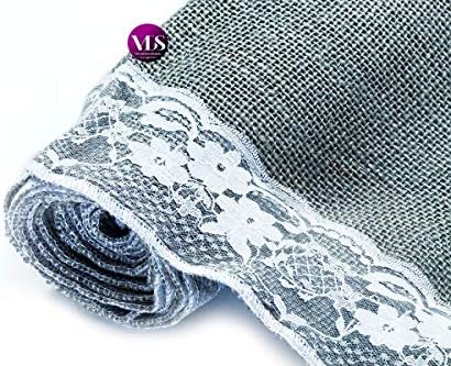 VDS Pack of 10, Burlap Table Runner with White Lace Edge, 100% Natural Jute Rustic Hessian Table Cloth Centerpiece for Wedding Birthday Party Banquet Table Decoration (Size 12X108 Inch)(Silver Grey) - Image 5