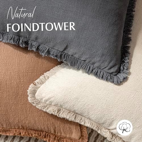 Foindtower Decorative Linen Fringe Throw Pillow Covers 22×22 Inch,Gray - Image 4