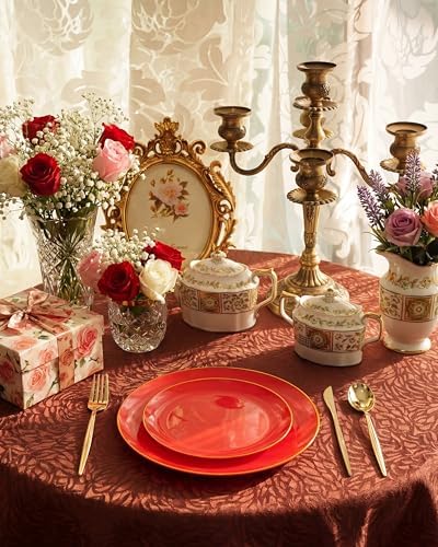 PULOTE 100PCS Red Plastic Plates Disposable Heavy Duty - Include 50 Dinner / 50 Dessert Plates for Party & Christmas - Image 4