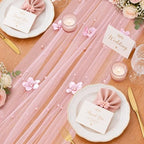 Fanqisi Dusty Rose Pearl Table Runner Floral Tulle Gauze Runner 10FT 8 Pack - Image 6