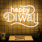 Happy Diwali Neon Sign Lotus Flower LED Signs for Bedroom Deepavali Decor by CKTBLEY