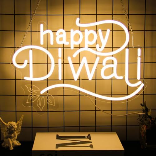 Happy Diwali Neon Sign Lotus Flower LED Signs for Bedroom Deepavali Decor by CKTBLEY