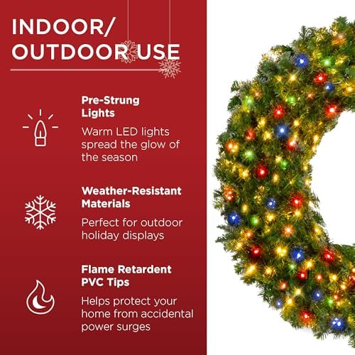 Best Choice Products 48in Large Artificial Pre-Lit Fir Christmas Wreath Holiday Accent Decoration w/ 250 Multicolor Lights, 714 PVC Tips - Image 5