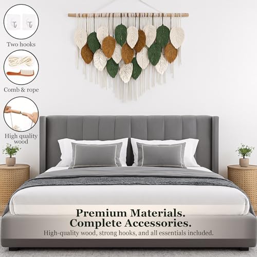 KORSIV Large Macrame Wall Hanging Boho Woven Tapestry, Modern Bohemian Handmade Leaf Feather Wall Art Decorations for Apartment Dorm Living Room Bedroom Nursery Backdrop, Chic Home Decor - Image 3