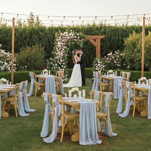 MDS Pack of 10 | Dusty Blue | 10ft Chiffon Table Runner 29x120 Inches Long Romantic Rustic Sheer Gauze Runner for Wedding Bridal Shower Birthday Banquets Engagement Spring Easter Boho Decorations - Image 2