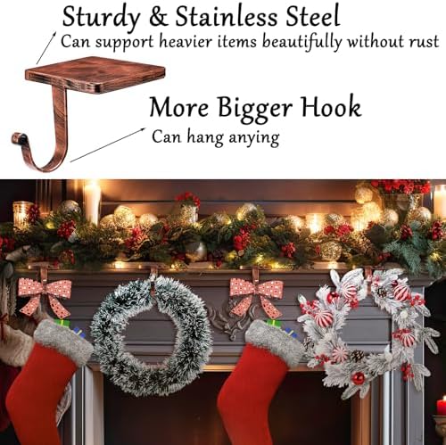 Tandefio 8 Pcs Christmas Stocking Holders for Mantle, Vintage Copper - Image 4
