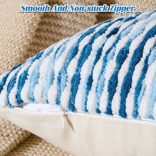 AmHoo Set of 2 Boho Chenille Pillow Cover Decorative Tufted Pillowcase for Couch Bed Sofa Bedroom Living Room Modern 18 x 18-Inch Sky Blue - Image 3