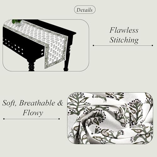 Ridhi Hand Block Print Table Runner Evergreen 16x90 Inch 100% Cotton - Image 3